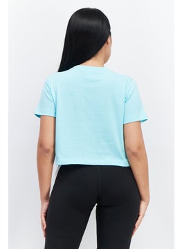 Champion Women Sportswear Fit Brand Logo Short Sleeves Crop Top, Turquoise  - Image 2