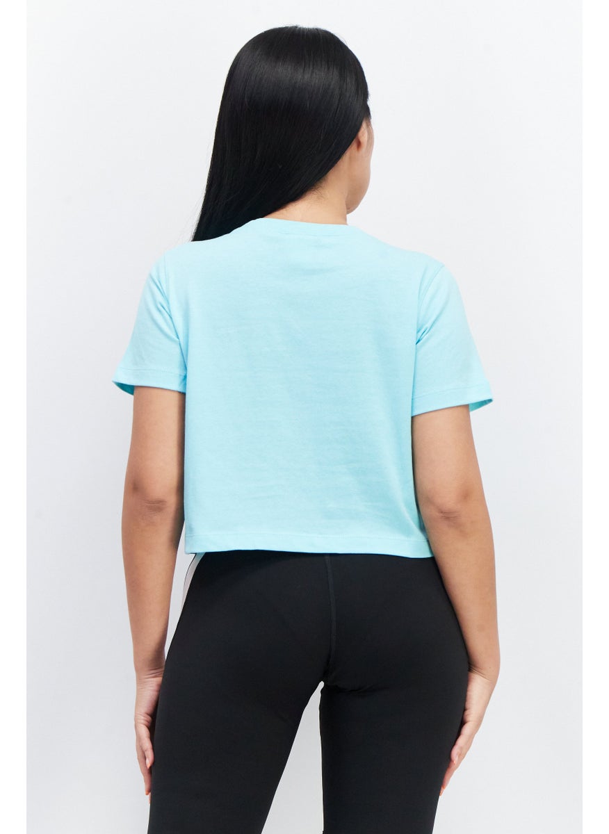 Champion Women Sportswear Fit Brand Logo Short Sleeves Crop Top, Turquoise  - Image 2
