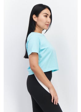 Champion Women Sportswear Fit Brand Logo Short Sleeves Crop Top, Turquoise  - Image 4