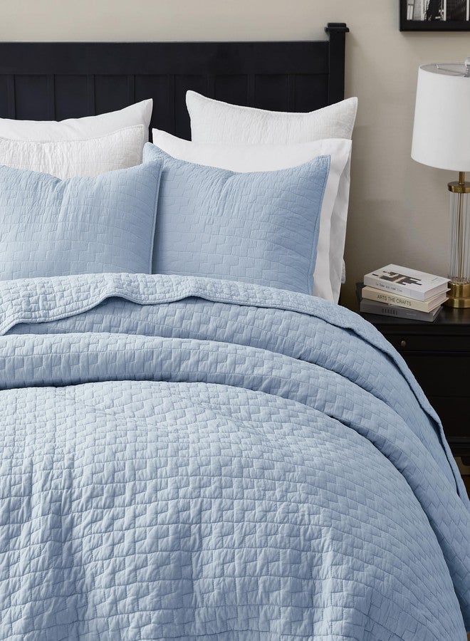 palassio Baby Blue 100% Cotton Quilt California Cal King Size Bedding Sets with 2 Pillow Shams, Textured Oversized Lightweight Bedspread Shabby Chic Coverlet, Soft Bed Cover for All Season, 3 Pieces - Image 4