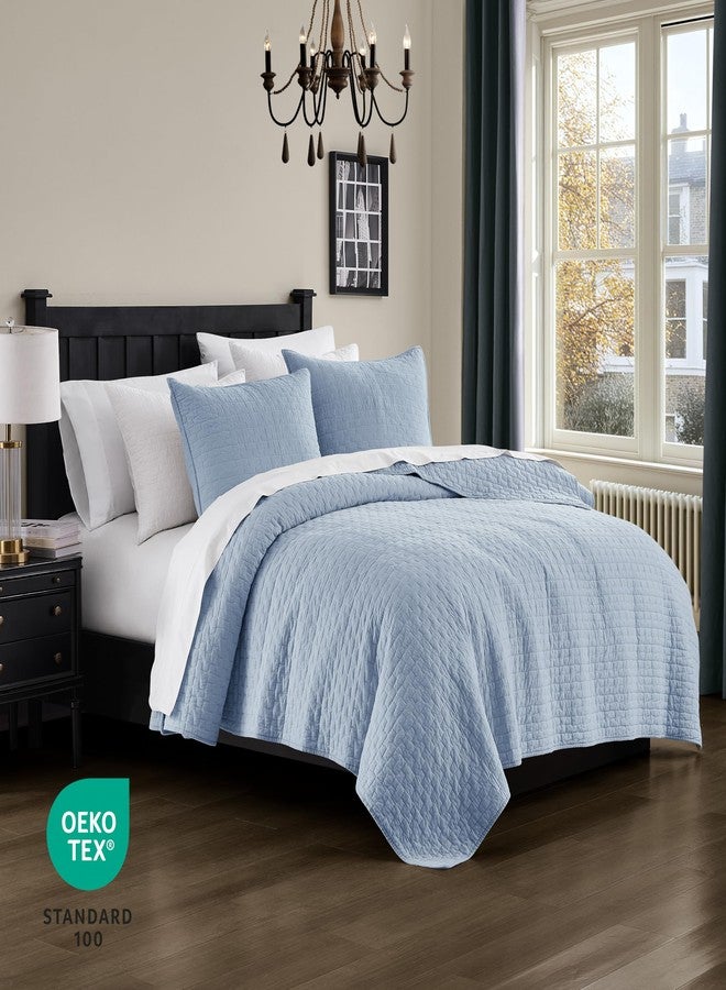 palassio Baby Blue 100% Cotton Quilt California Cal King Size Bedding Sets with 2 Pillow Shams, Textured Oversized Lightweight Bedspread Shabby Chic Coverlet, Soft Bed Cover for All Season, 3 Pieces - Image 3