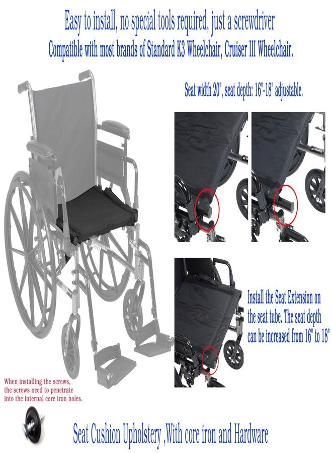 ForconMed Cruiser iii wheelchair replacement seat,20"*18",Nylon fabric,Adjustable Seat Chairs with extension ,Universal 20 inch K3 Wheelchair Seat, W/Hardware & Upholstery Strap,Replacement Parts,(1Ea,Black) - Image 4