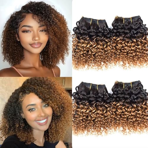 hengya Kinky Curly Bundles Human Hair 4 Bundles Curly Bundles Human Hair 1B30 Color Afro Weave 12A Brazilian Curly Virgin Hair 88881B30 - Image 1