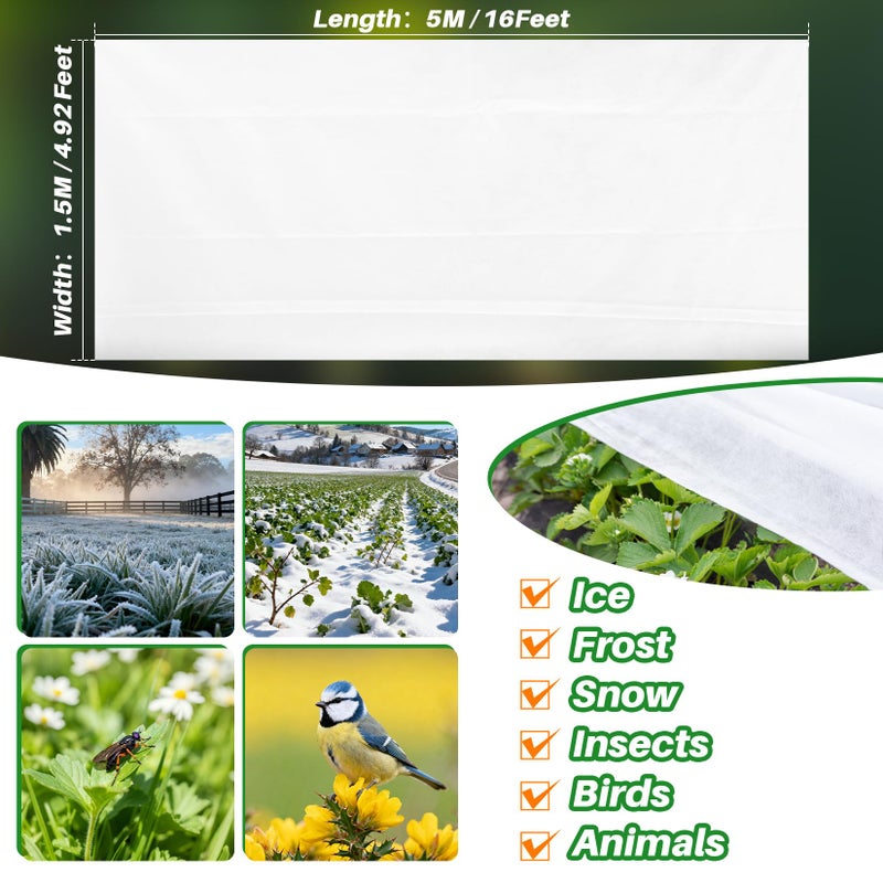 MAQIHAN Plant Covers Freeze Protection - 4.9 ft x 16 ft Non-Woven Plant Cover, Frost Cloth Winter Freeze Protection, Reusable Floating Row Frost Blankets for Outdoor Garden Cold Weather Snow - Image 2