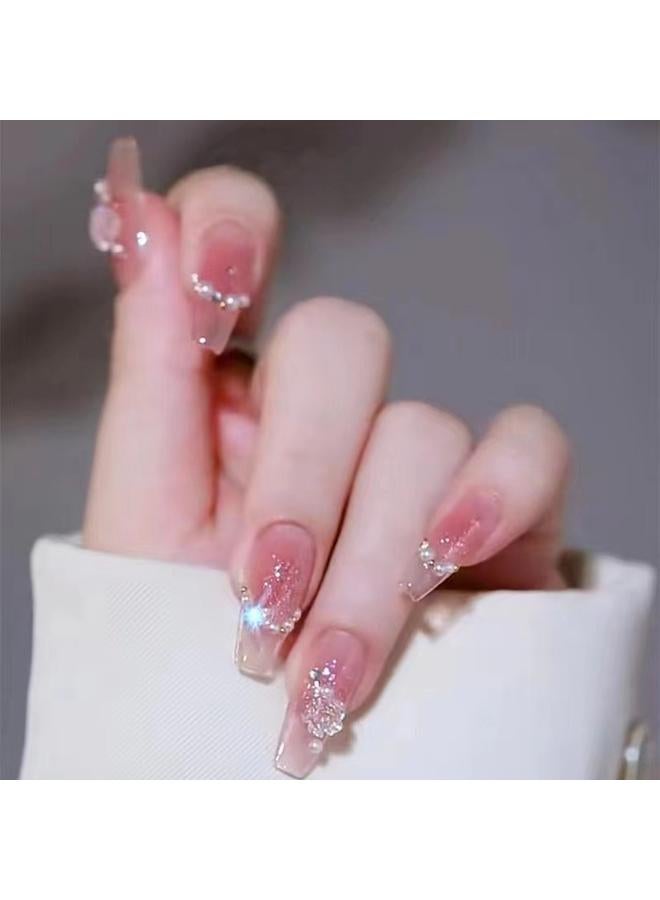 Bluejw Hand-Wearing Nail Pieces Advanced Sense White Fake Nail Nail Pieces Explosive Ins Wind Broken Diamond Butterfly Special Patch  - Image 1