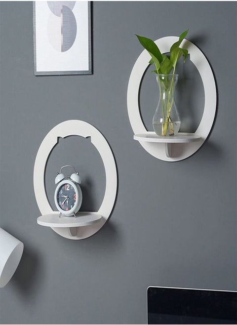 2 Piece Wall Mounted Floating Shelf Punch Free Bedside Display Stand Flowerpot Holder for Living Room Bedroom Display Rack 29x29 cm
