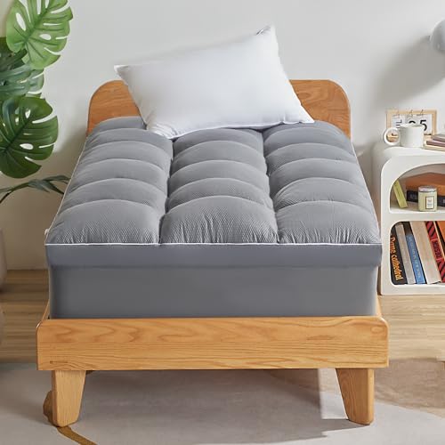 SLEEP ZONE Mattress Topper Twin Size Extra Thick Fitted Mattress Pad for Back Pain Plush and Support Mattress Cover Deep Pockets Mattress Protector Hotel Quality Grey Twin - Image 3