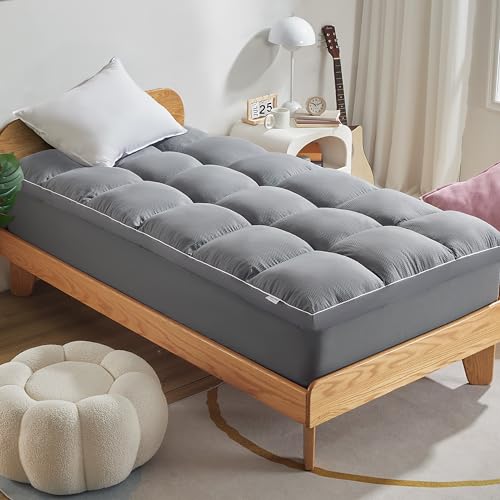 SLEEP ZONE Mattress Topper Twin Size Extra Thick Fitted Mattress Pad for Back Pain Plush and Support Mattress Cover Deep Pockets Mattress Protector Hotel Quality Grey Twin - Image 1