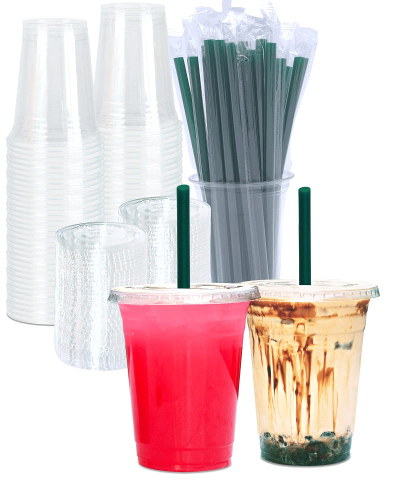 50 SETS 16 oz Clear Plastic Cups with Lids and STRAWS Disposable Drinking Cups for Cold Drinks Iced Coffee Milkshakes Smoothies