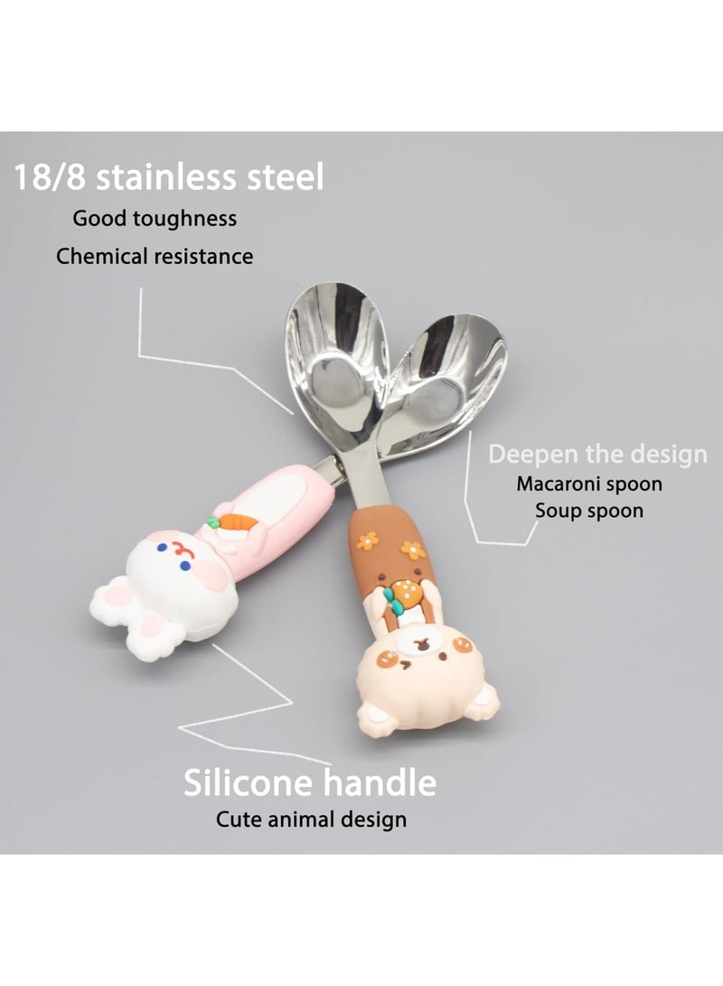 18/8 Stainless Steel Toddler Spoons Set, Baby Utensils with Cute Silicone Animal Handles, BPA Free Kids Silverware for Self Feeding, Dishwasher Safe, 3 Pack - Image 2