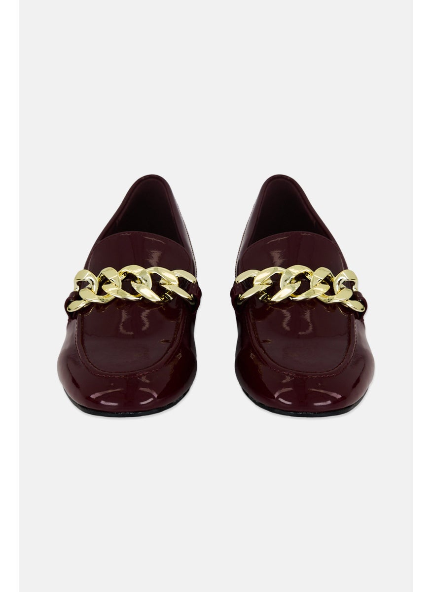 NINE WEST Women Chain Faux Leather Slip On Shoes, Burgundy  - Image 4