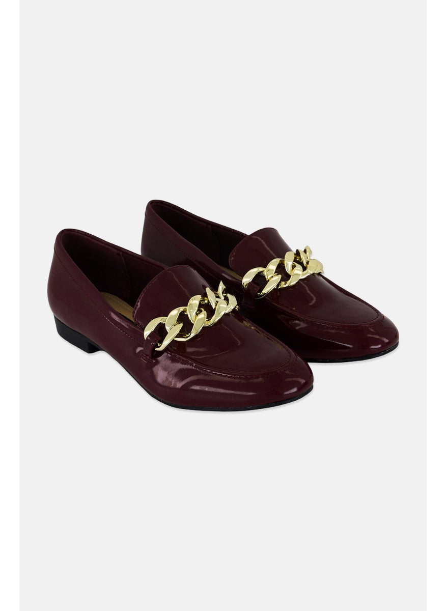 NINE WEST Women Chain Faux Leather Slip On Shoes, Burgundy  - Image 1