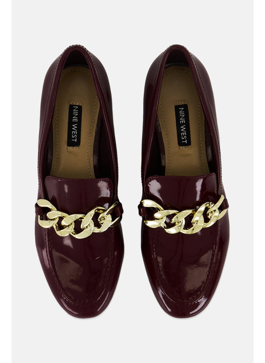 NINE WEST Women Chain Faux Leather Slip On Shoes, Burgundy  - Image 2
