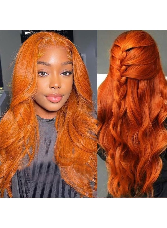 Loyom Ginger Lace Front Wigs Human Hair 13x4 Ginger Orange Body Wave Lace Front Wigs Human Hair Pre Plucked 200 Density Ginger Frontal Wig 20 Inch - Image 2