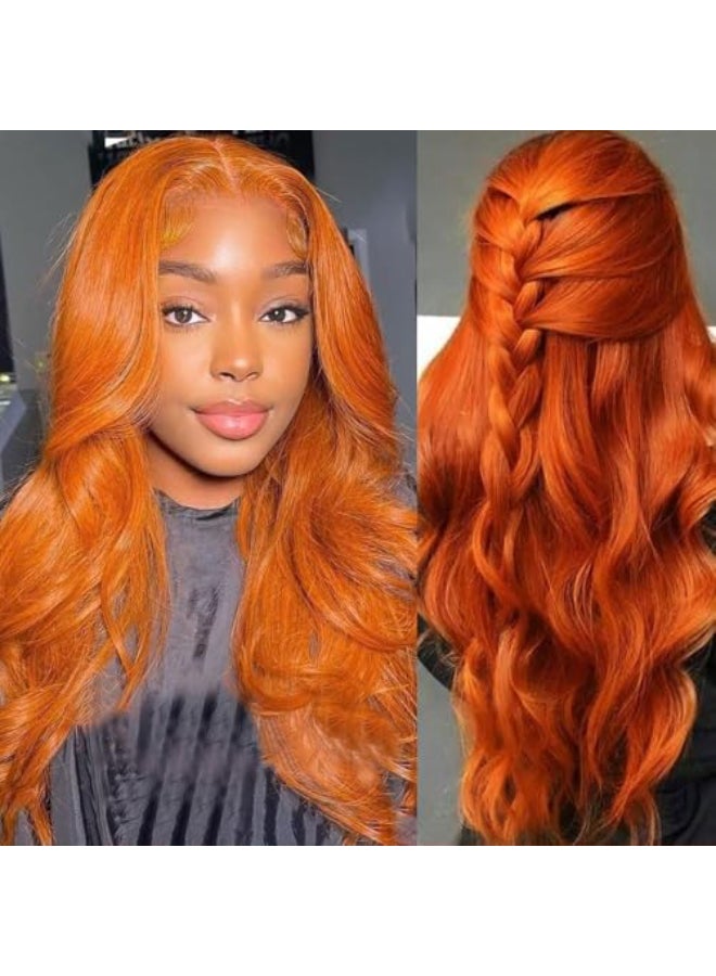 Loyom Ginger Lace Front Wigs Human Hair 13x4 Ginger Orange Body Wave Lace Front Wigs Human Hair Pre Plucked 200 Density Ginger Frontal Wig 20 Inch - Image 1