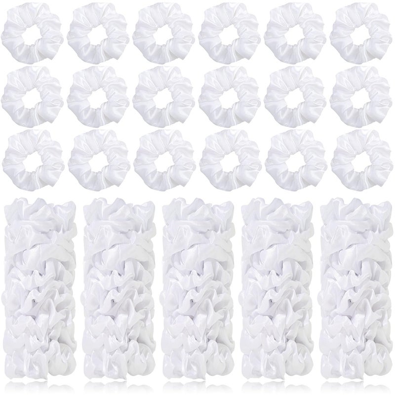 80 Pieces White Satin Scrunchies Bulk Solid Color Elastic Hair Bands Silky Ponytail Holder for Women Girls Kids Hair Accessories