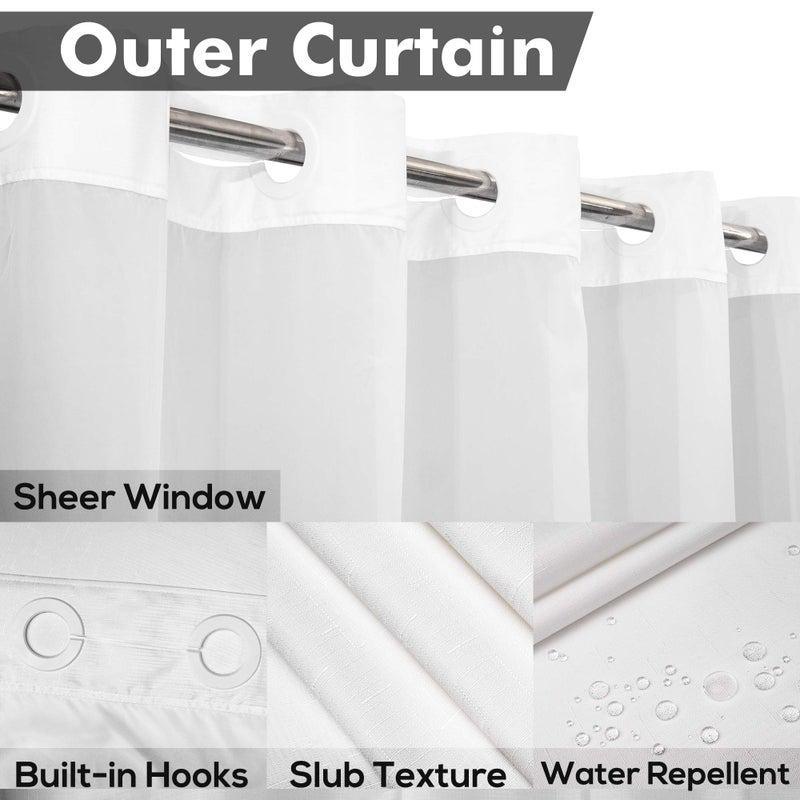 River Dream No Hook Slub Textured Shower Curtain with Snap-in PEVA Liner Set - 71" x 74"(72"), Hotel Style with See Through Top Window, Fabric Outer Curtain & Waterproof Inner Liner, White, 71x74 - Image 3