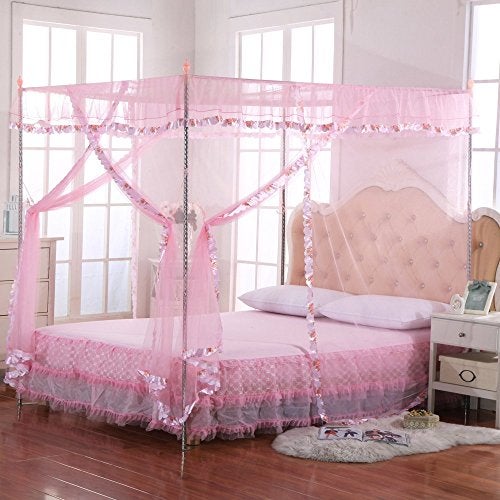 JQWUPUP Twin Canopy Bed Curtains - 4 Corner Canopy for Beds, Bed Canopy for Girls Adults, Bedroom Decor (Twin Size, Pink) - Image 2