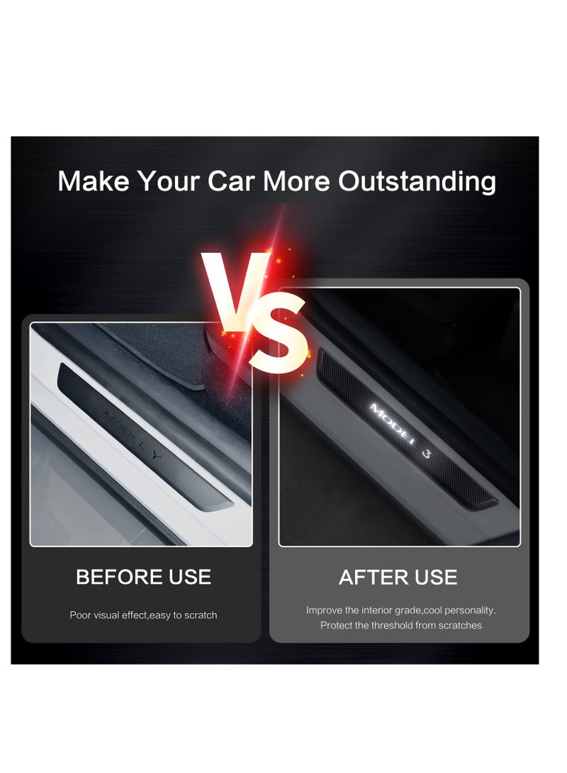 سيوسي واقي عتبة الباب مع ضوء LED لطراز Tesla 3 2017-2023، 4 قطع عتبة باب أمامية/خلفية مضيئة، لوحة تحكم مغناطيسية لإضاءة الباب وواقي دخول للباب لطراز Tesla 3 - Image 3