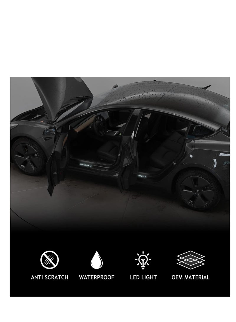 سيوسي واقي عتبة الباب مع ضوء LED لطراز Tesla 3 2017-2023، 4 قطع عتبة باب أمامية/خلفية مضيئة، لوحة تحكم مغناطيسية لإضاءة الباب وواقي دخول للباب لطراز Tesla 3 - Image 4