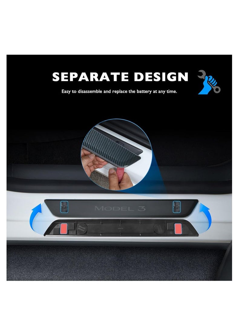 سيوسي واقي عتبة الباب مع ضوء LED لطراز Tesla 3 2017-2023، 4 قطع عتبة باب أمامية/خلفية مضيئة، لوحة تحكم مغناطيسية لإضاءة الباب وواقي دخول للباب لطراز Tesla 3 - Image 2