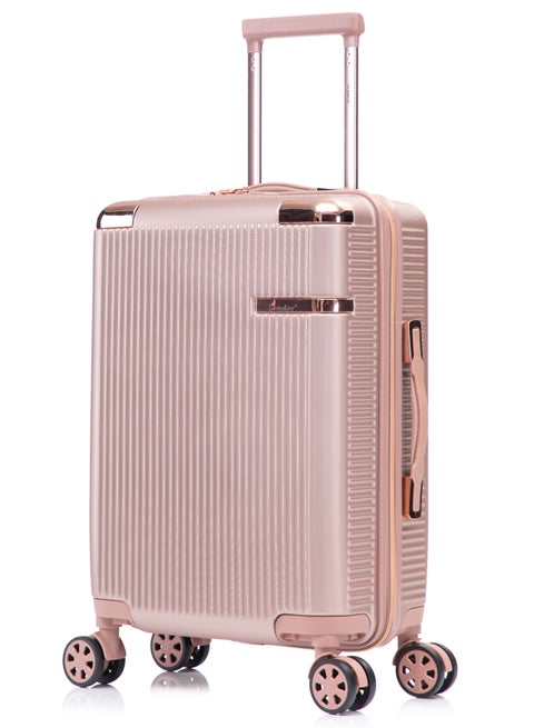 Hard Case Carry On Luggage Trolley For Unisex ABS Lightweight 4 Double Wheeled Suitcase With Built In TSA Type Lock A5123 Rose Gold