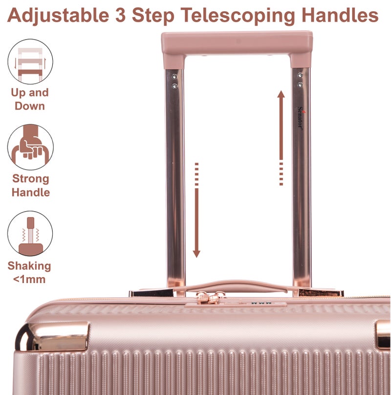 SENATOR Hard Case Carry On Luggage Trolley For Unisex ABS Lightweight 4 Double Wheeled Suitcase With Built In TSA Type Lock A5123 Rose Gold - Image 4