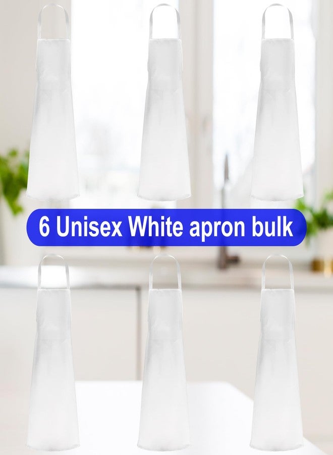 Cabaubl Unisex Bib Aprons - 6 Pack White Chef Aprons with Extra Long Ties, Washable for Women & Men Cooking, Restaurant, BBQ, Painting - Image 3