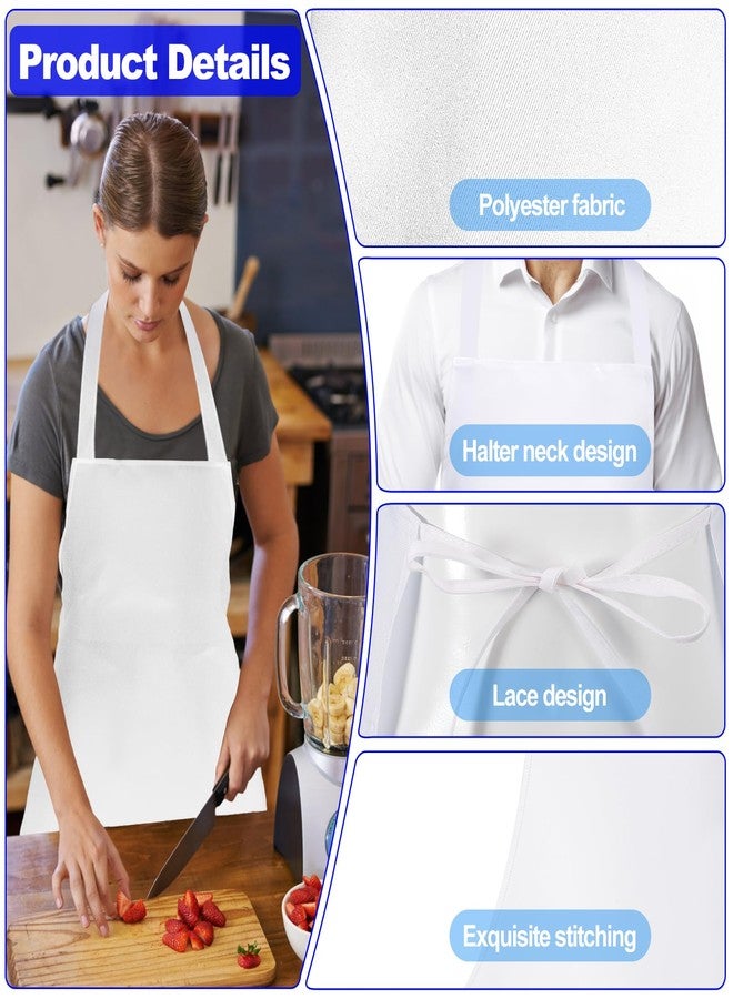 Cabaubl Unisex Bib Aprons - 6 Pack White Chef Aprons with Extra Long Ties, Washable for Women & Men Cooking, Restaurant, BBQ, Painting - Image 4