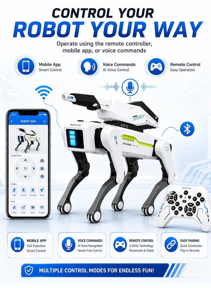 Eworld AI Smart Robot Dog with Water Pellet Launcher, App & Voice Control, Programmable RC Robot Dog Toy with Music, Dance, LED Eyes, Obstacle Avoidance, Rechargeable STEM Educational Interactive Robot Gift for Kids 6+ - Image 3