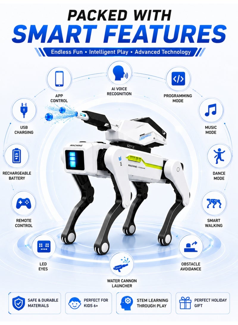 Eworld AI Smart Robot Dog with Water Pellet Launcher, App & Voice Control, Programmable RC Robot Dog Toy with Music, Dance, LED Eyes, Obstacle Avoidance, Rechargeable STEM Educational Interactive Robot Gift for Kids 6+ - Image 1