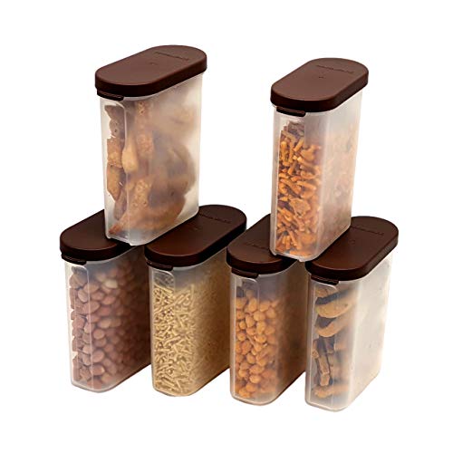 Mahaware Modular Mini Oval Plastic Kitchen Container Set, 275ml, Set of 6, Brown - Image 1