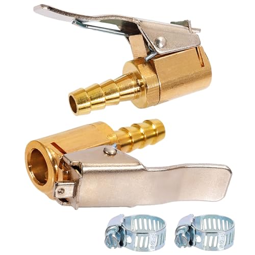 Toolwiz Lock on Air Chuck Inflate Locking with Clip, 1/4 Inch Brass Portable Tire Inflator Nozzle Presta Valve Adapter Tire Chucks Air Compressor Attatchments Hose End with Barb Connector,2pcs - Image 1