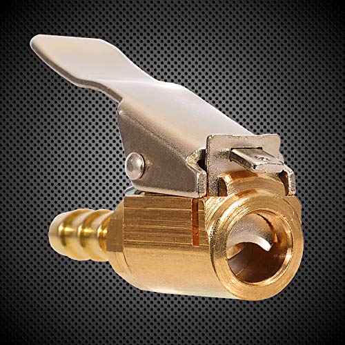 Toolwiz Lock on Air Chuck Inflate Locking with Clip, 1/4 Inch Brass Portable Tire Inflator Nozzle Presta Valve Adapter Tire Chucks Air Compressor Attatchments Hose End with Barb Connector,2pcs - Image 5