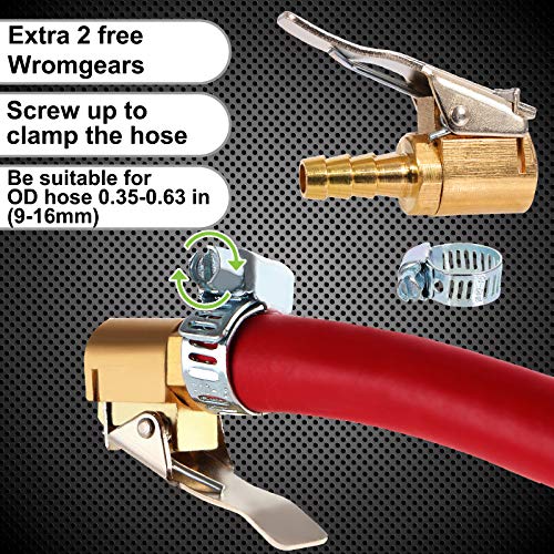Toolwiz Lock on Air Chuck Inflate Locking with Clip, 1/4 Inch Brass Portable Tire Inflator Nozzle Presta Valve Adapter Tire Chucks Air Compressor Attatchments Hose End with Barb Connector,2pcs - Image 4