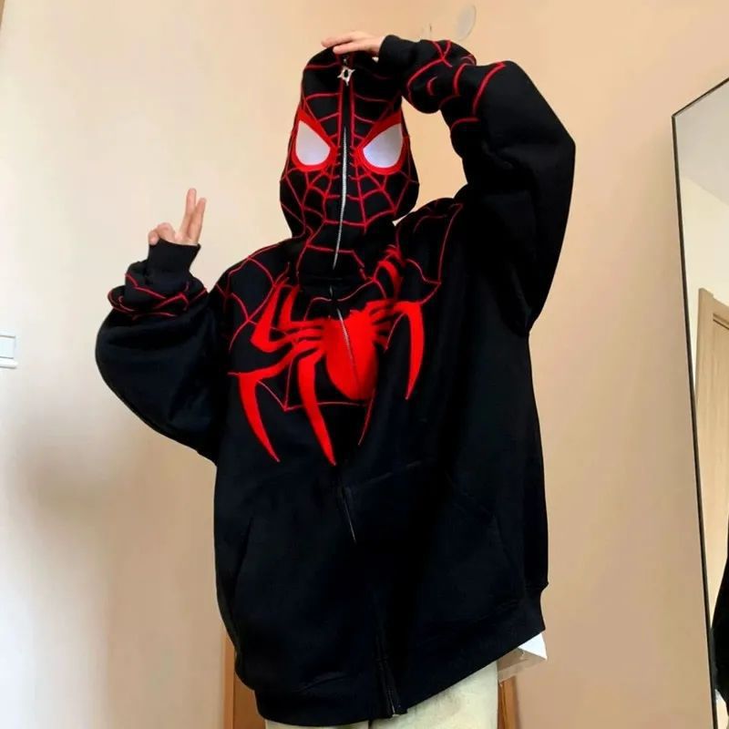 American Spiderman Hoodie Mens Autumn Spring Jacket Black - Image 1