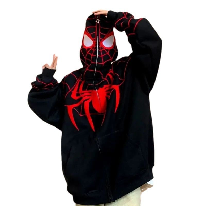American Spiderman Hoodie Mens Autumn Spring Jacket Black - Image 3