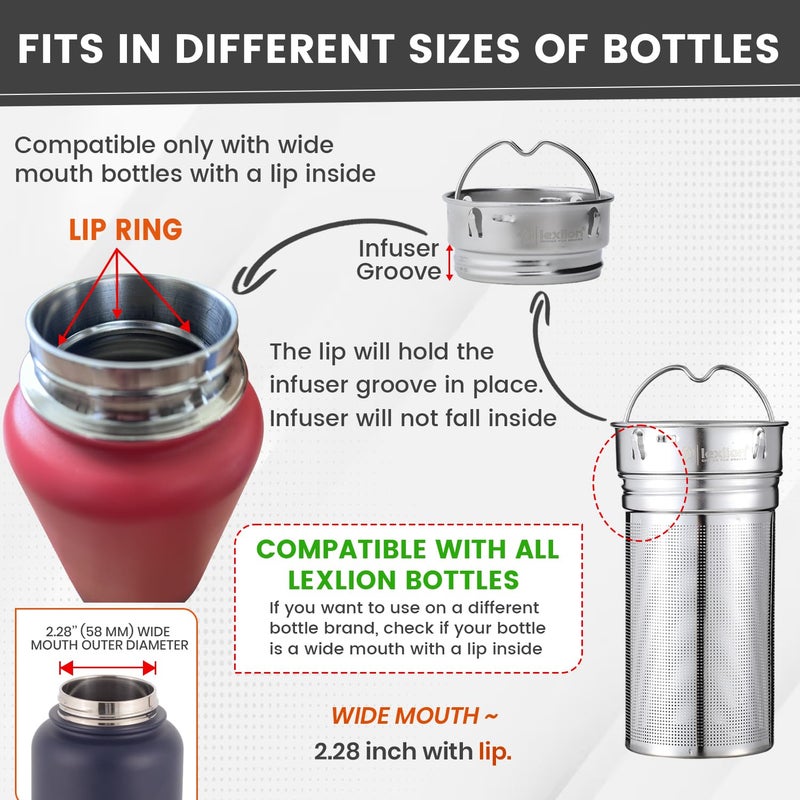Lexlion Water Bottle Tea Infuser for Loose Leaf Brewing â€“ Reusable & Portable Stainless Steel Filter for Fruit, Coffee, Iced, Herbal, and Black Blends â€“ Round Strainer - Image 3
