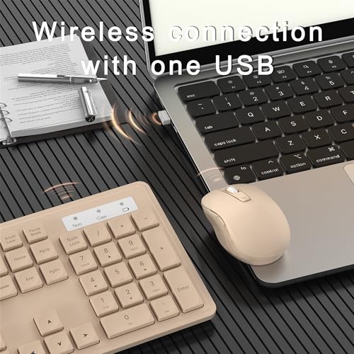 MPTOG Wireless Keyboard and Mouse Combo, Full-Size 104-Key Office Keyboard with 15 Function Keys, Numeric Keypad, Single USB Receiver, Compatible with PC and Laptop(Milk-Tea Only) - Image 4