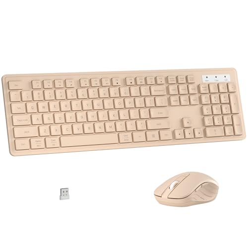 MPTOG Wireless Keyboard and Mouse Combo, Full-Size 104-Key Office Keyboard with 15 Function Keys, Numeric Keypad, Single USB Receiver, Compatible with PC and Laptop(Milk-Tea Only) - Image 1