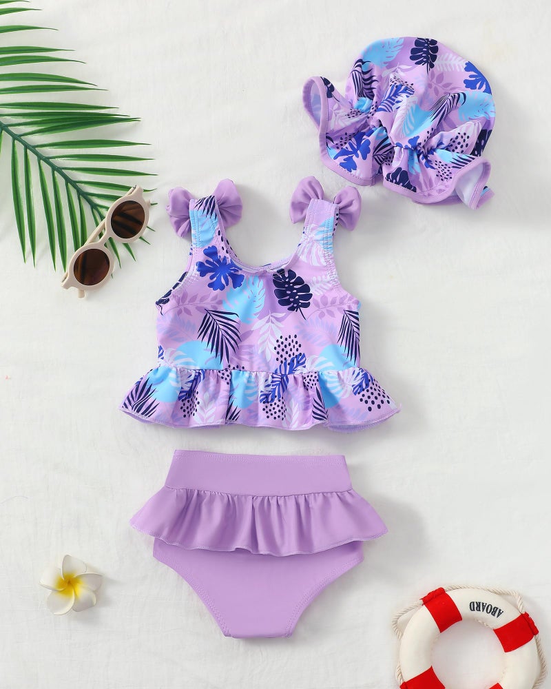 Mioglrie Baby Swimsuit Girl 6 9 12 Months Baby Bathing Suit Girl Two Piece Purple Hawaiian Bikini Summer Beach Swimwear Infant Tankini Set - Image 3
