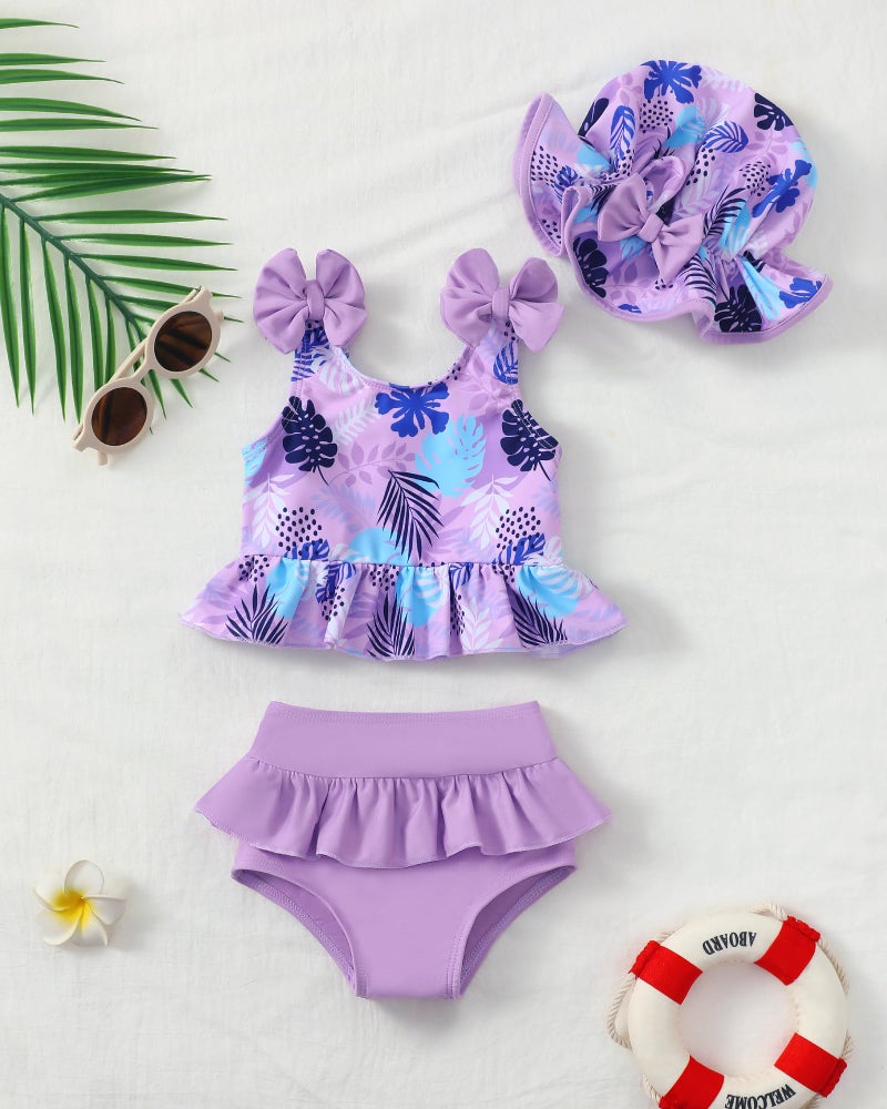 Mioglrie Baby Swimsuit Girl 6 9 12 Months Baby Bathing Suit Girl Two Piece Purple Hawaiian Bikini Summer Beach Swimwear Infant Tankini Set - Image 2