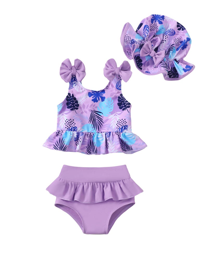 Mioglrie Baby Swimsuit Girl 6 9 12 Months Baby Bathing Suit Girl Two Piece Purple Hawaiian Bikini Summer Beach Swimwear Infant Tankini Set - Image 1