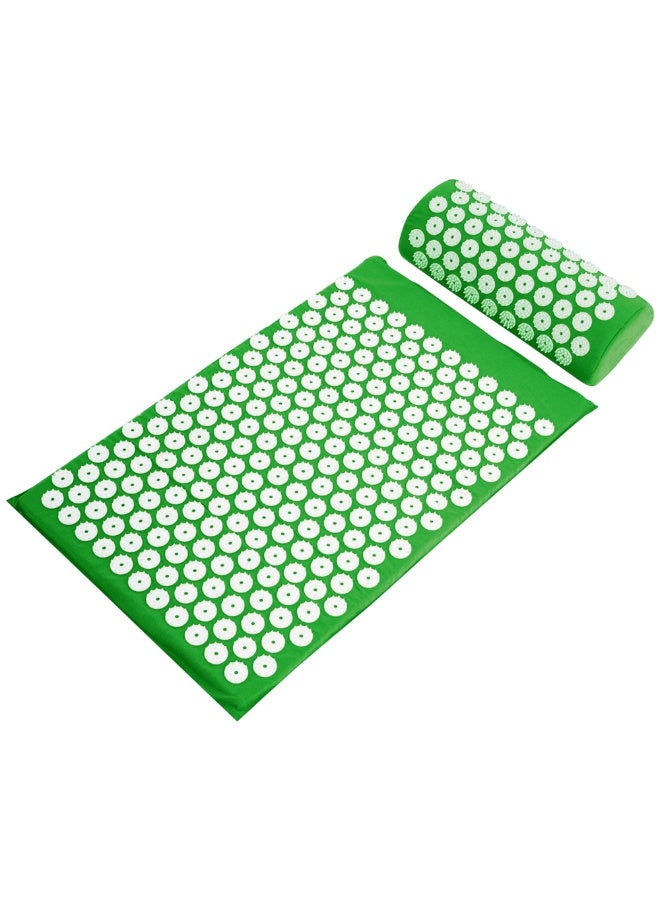 كيل › مجموعة وسادة وحصيرة علاج بالضغط لتخفيف آلام الظهر والرقبة، حصيرة تدليك بالوخز بالإبر لتخفيف التعب والإجهاد وتحسين النوم – أخضر - Image 1