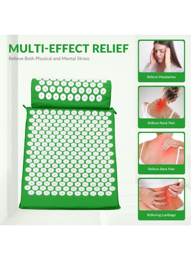 كيل › مجموعة وسادة وحصيرة علاج بالضغط لتخفيف آلام الظهر والرقبة، حصيرة تدليك بالوخز بالإبر لتخفيف التعب والإجهاد وتحسين النوم – أخضر - Image 2