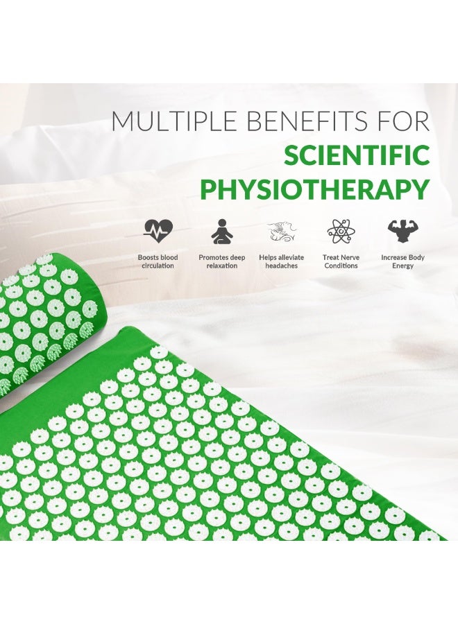 كيل › مجموعة وسادة وحصيرة علاج بالضغط لتخفيف آلام الظهر والرقبة، حصيرة تدليك بالوخز بالإبر لتخفيف التعب والإجهاد وتحسين النوم – أخضر - Image 4