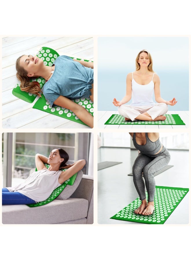 كيل › مجموعة وسادة وحصيرة علاج بالضغط لتخفيف آلام الظهر والرقبة، حصيرة تدليك بالوخز بالإبر لتخفيف التعب والإجهاد وتحسين النوم – أخضر - Image 3