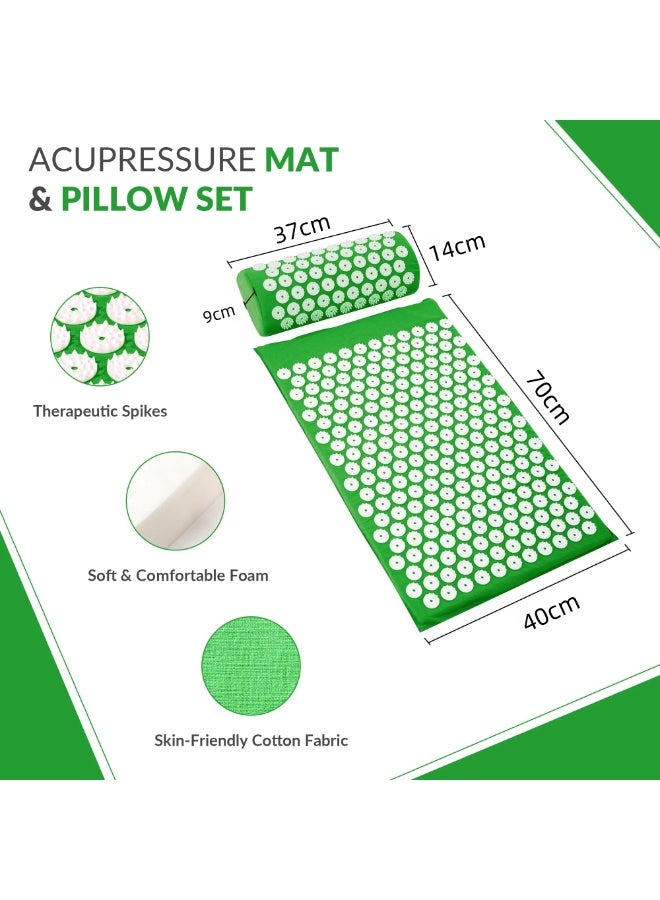 كيل › مجموعة وسادة وحصيرة علاج بالضغط لتخفيف آلام الظهر والرقبة، حصيرة تدليك بالوخز بالإبر لتخفيف التعب والإجهاد وتحسين النوم – أخضر - Image 5