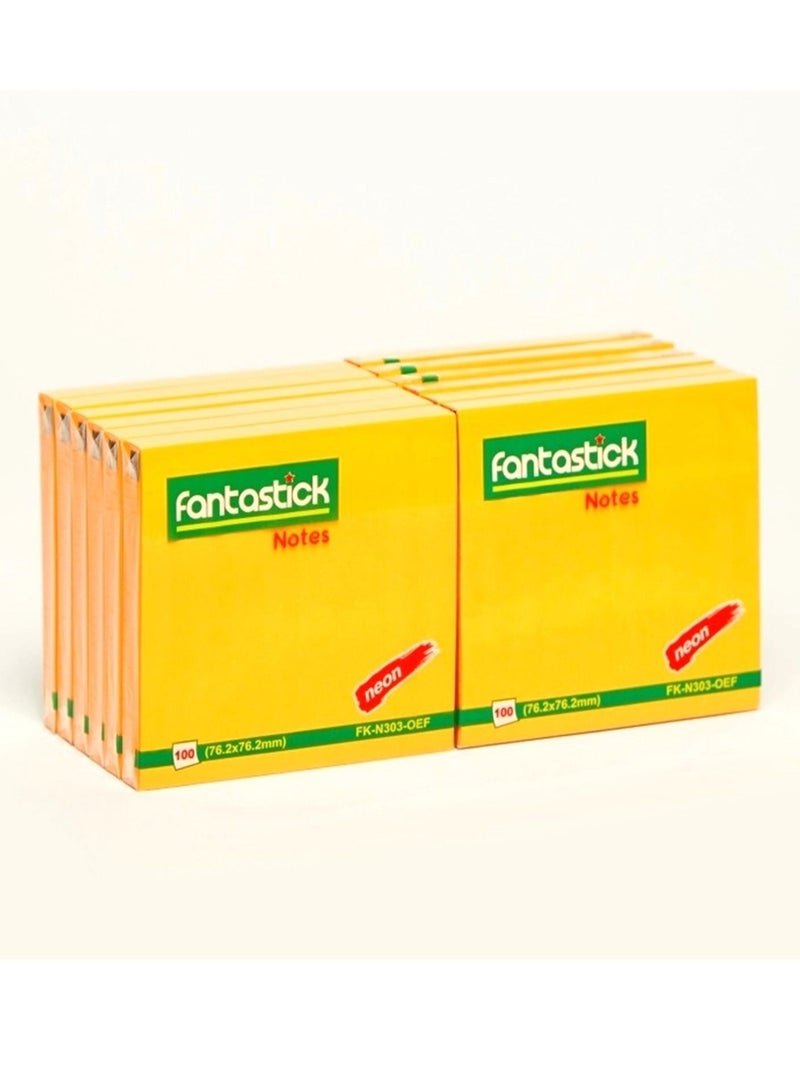 Fantastick 12-Piece Sticky Notes 3x3 Inch Size Orange 
