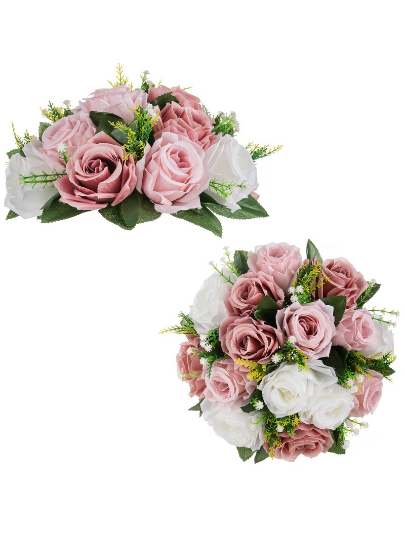 BLOSMON Dusty Rose Flowers Decoration 2 Pcs Pink Artificial Flowers Balls for Wedding Dinning Table Centerpieces  Fake Silk Kissing Floral Arrangement for Home Party Event